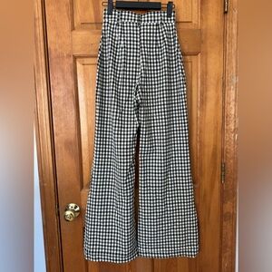 Free People Black and White and Green Plaid Wide Leg Flare Pants SizeXS 00/0
